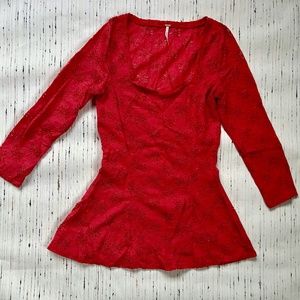 Free People Persimmon Daisy Eyelet Peplum Top